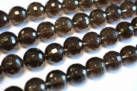 Smoky qtz. string round beads FTD. 16mm